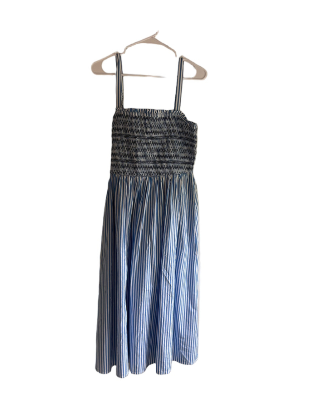 Women's J.Crew Blue and White Striped Smocked Midi Dress Size L